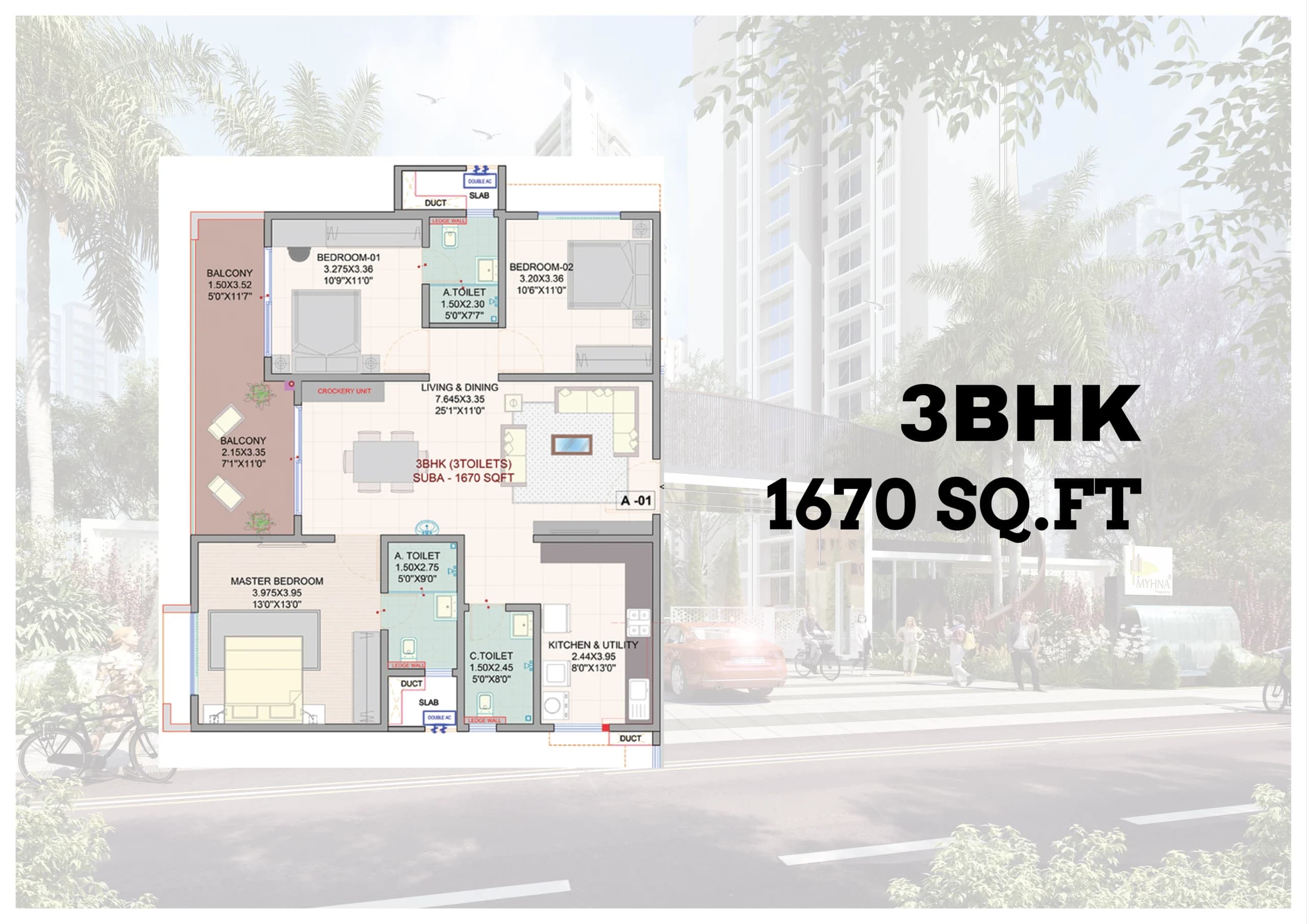 Myhna Vistara, floor plan, 3 BHK, 1,670 sqft