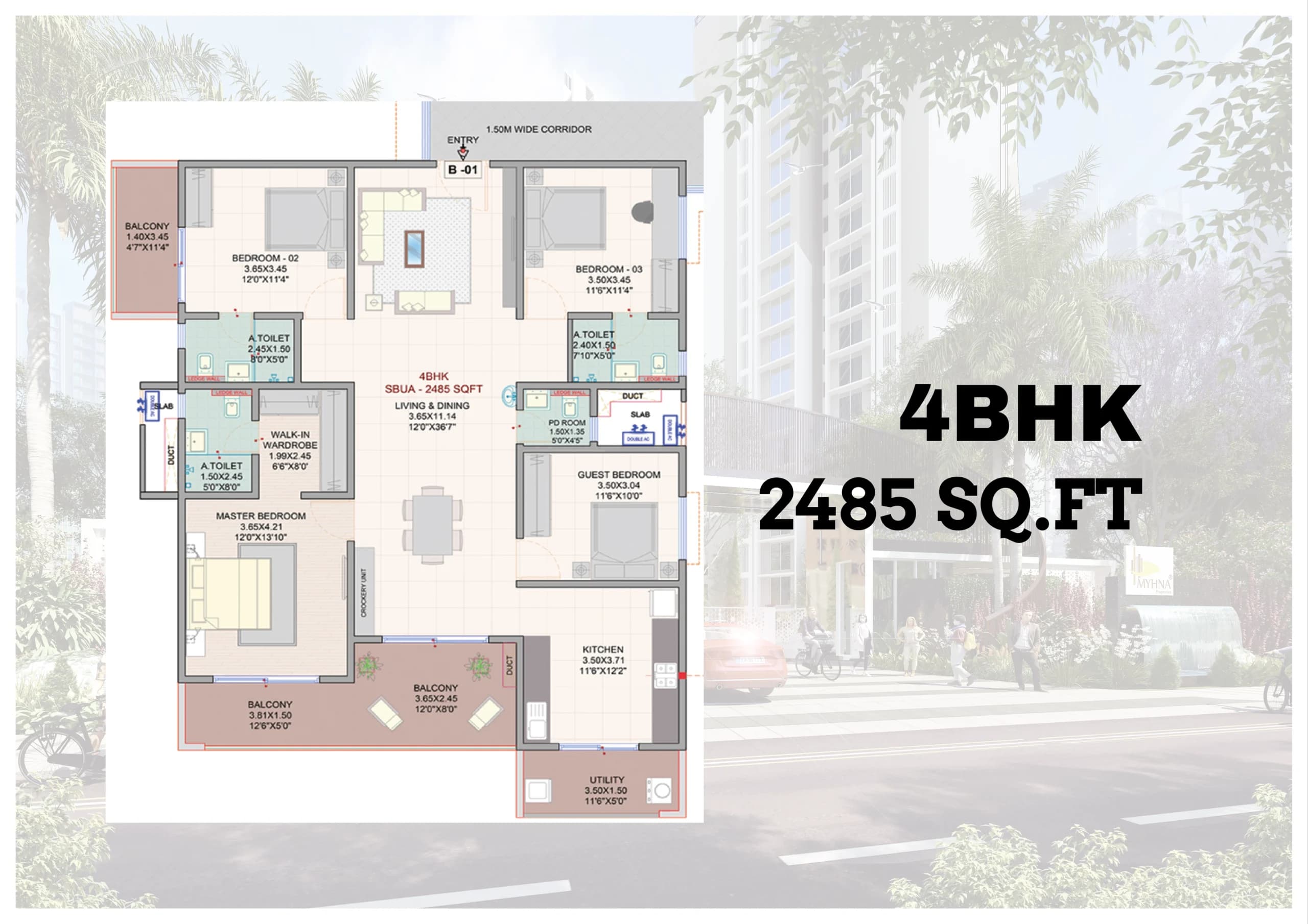 Myhna Vistara, floor plan, 4 BHK, 2,485 sqft