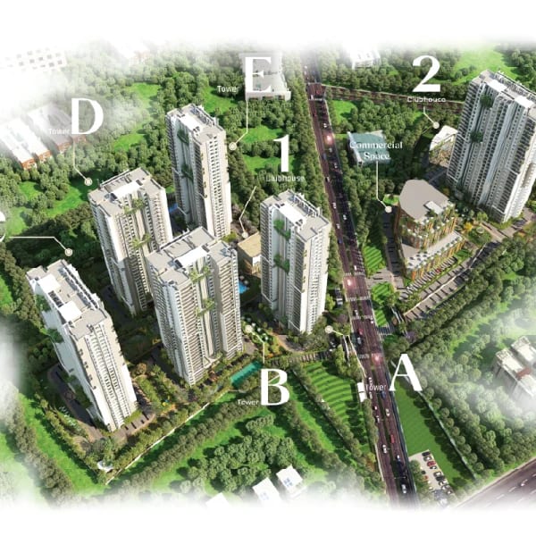 Myhna Vistara, marketing render, aerial tower layout with labels