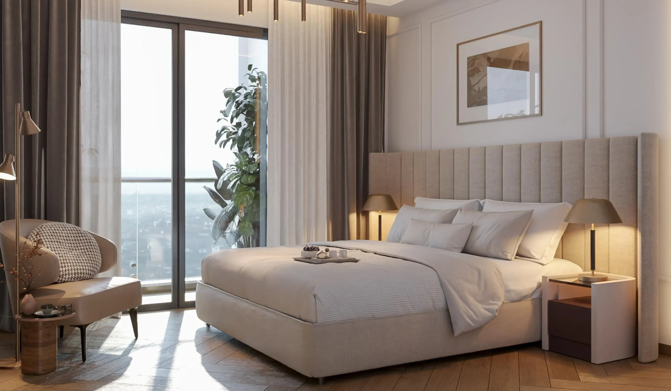 Sobha One World, marketing render, master bedroom