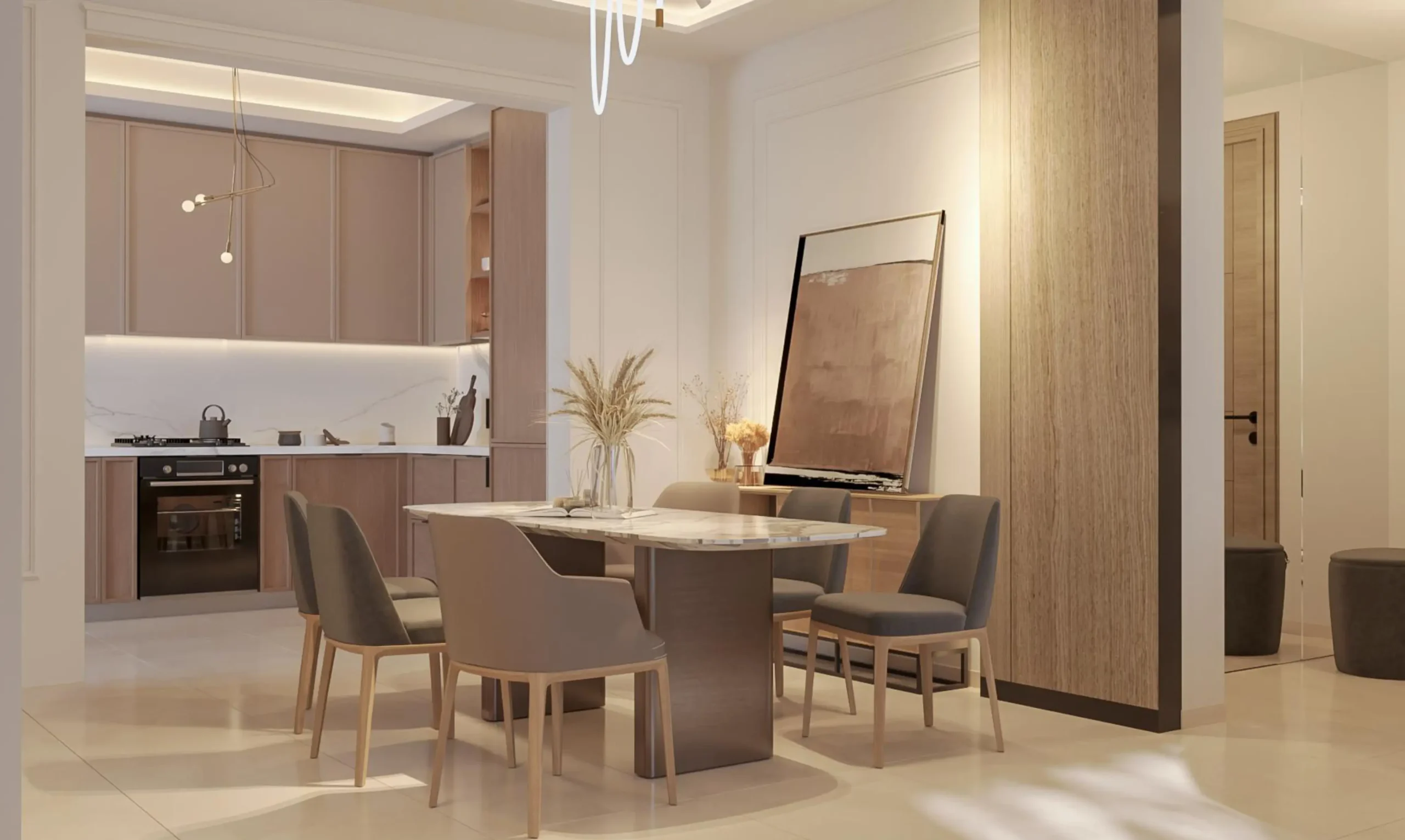 Sobha One World, marketing render, dining area interior