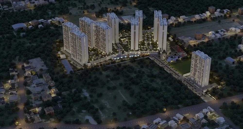 Sobha One World, marketing render, aerial elevation view